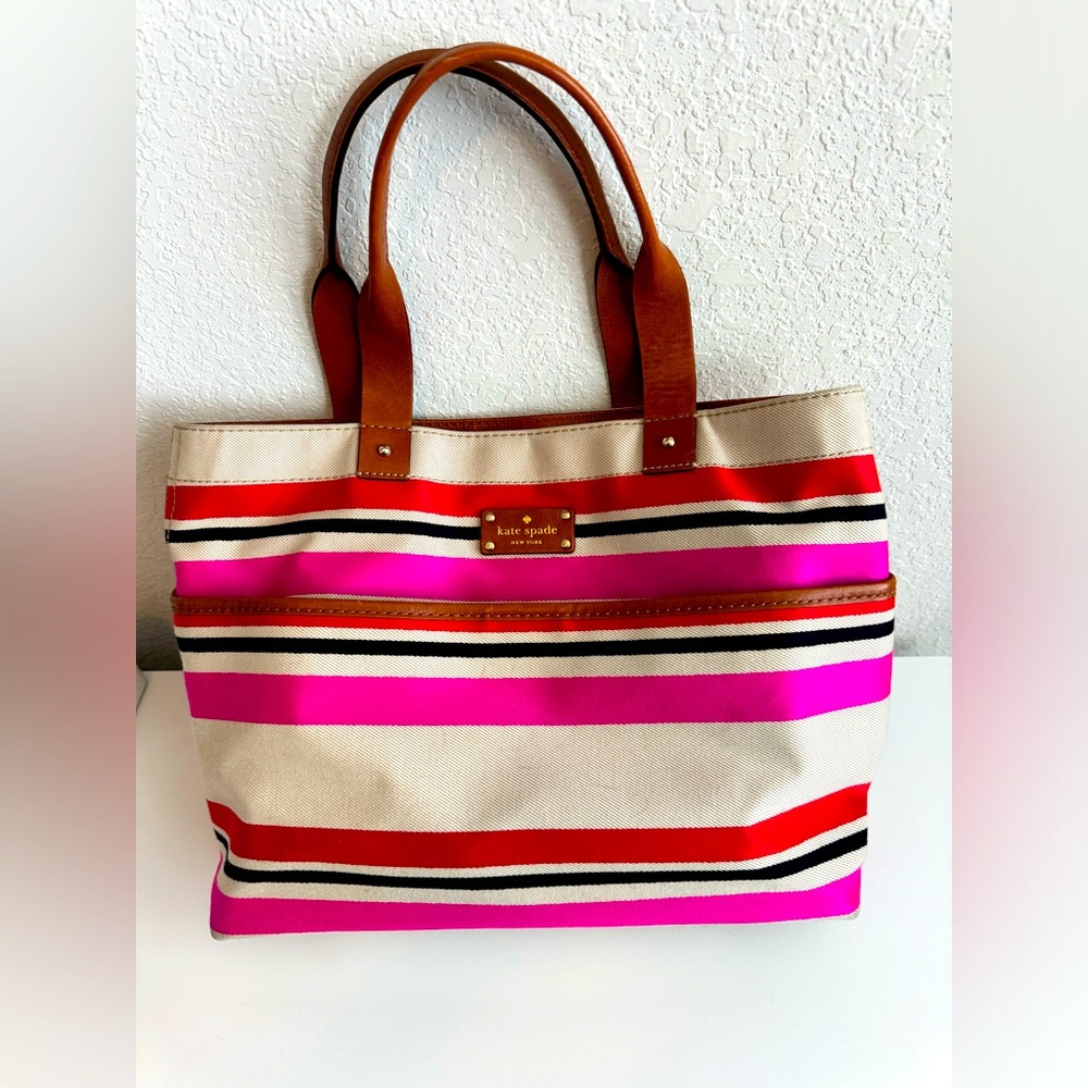Kate Spade Striped Canvas & Leather Tote